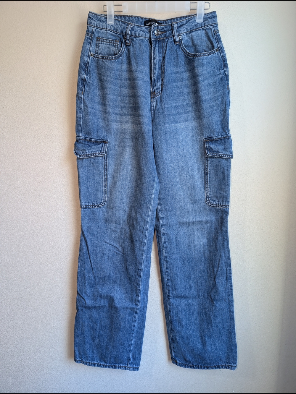Fashion Nova Light Blue Wide Leg Cargo Jeans Womens Size 9